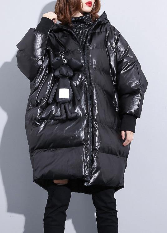 Fine Black Winter Outwear Coats Hooded Zippered Overcoat