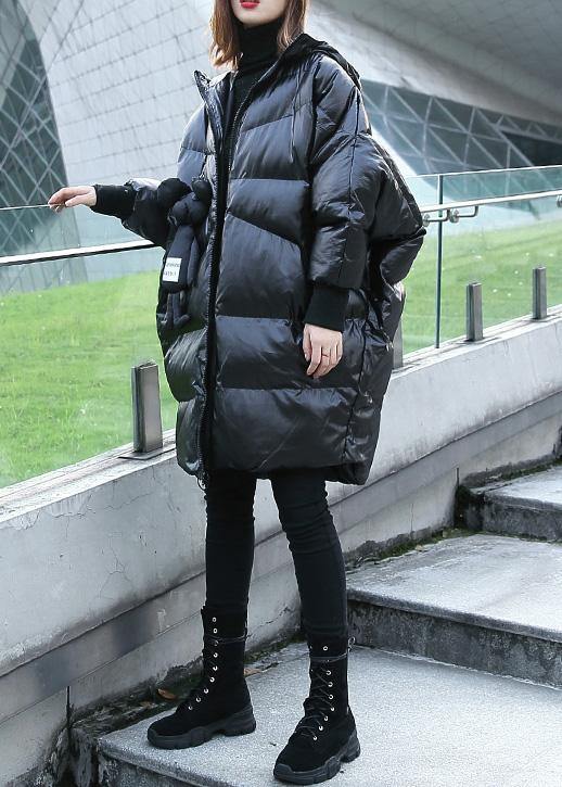 Fine Black Winter Outwear Coats Hooded Zippered Overcoat