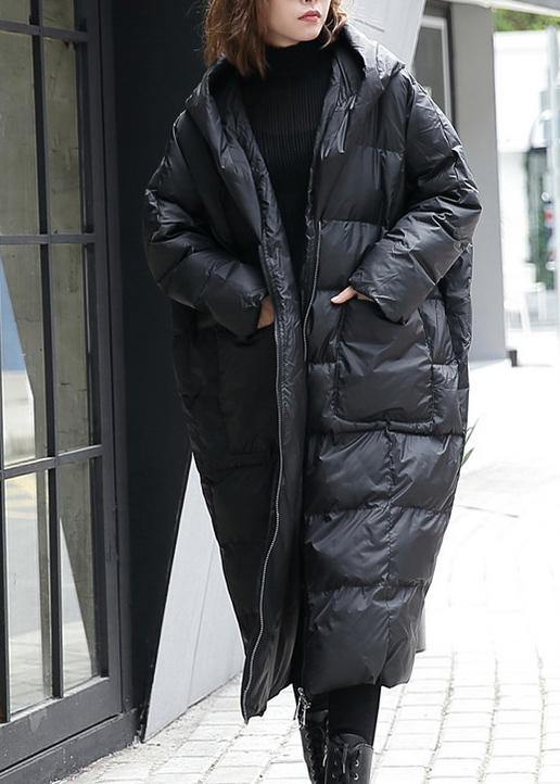 Fine Black Winter Parkas Hooded Pockets Coats