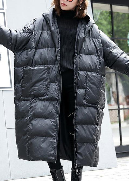 Fine Black Winter Parkas Hooded Pockets Coats