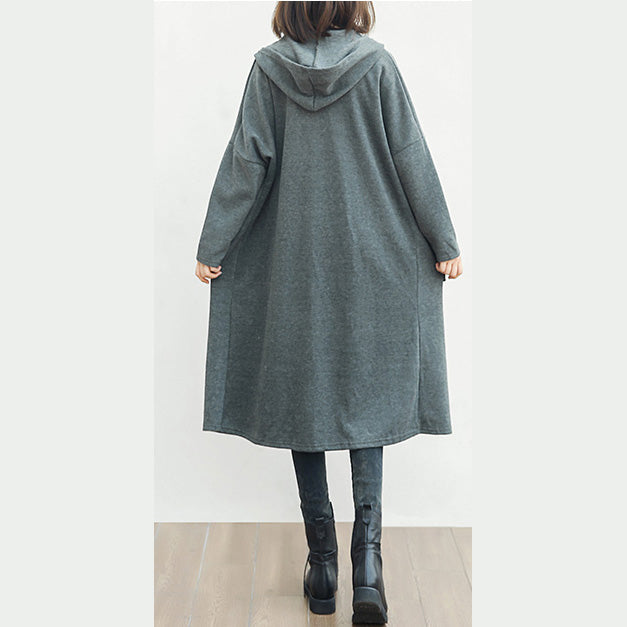 Fine Black Woolen Outwear Oversized Big Pockets Long Coats Hooded Jackets