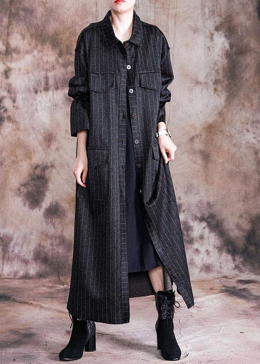Fine Black Woolen Overcoat Oversize Coats Fall Coats Striped