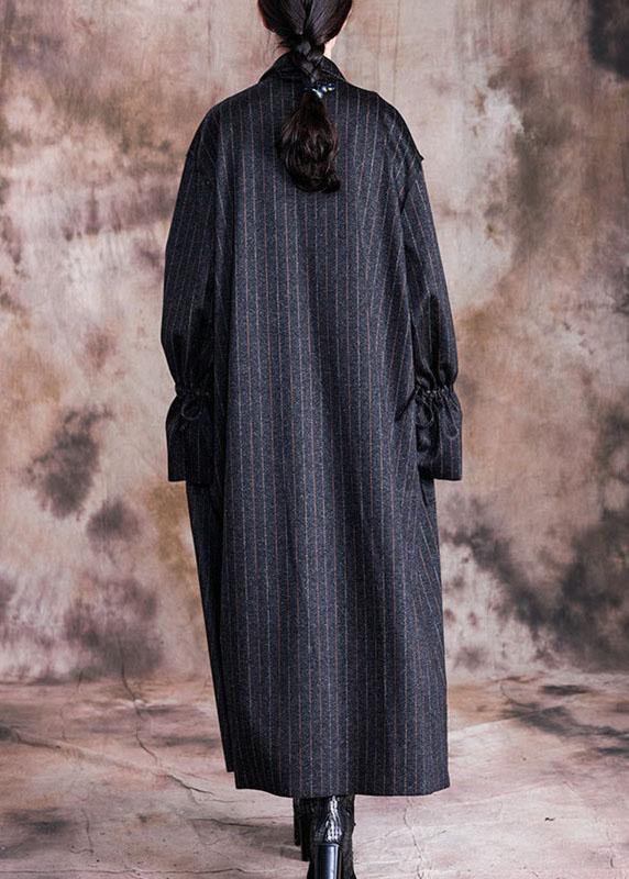 Fine Black Woolen Overcoat Oversize Coats Fall Coats Striped