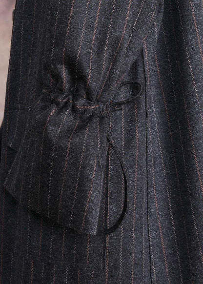 Fine Black Woolen Overcoat Oversize Coats Fall Coats Striped