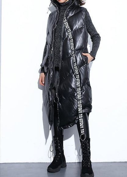 Fine Black Zippered Parkas Warm Winter Coat Sleeveless Overcoat Low High Design