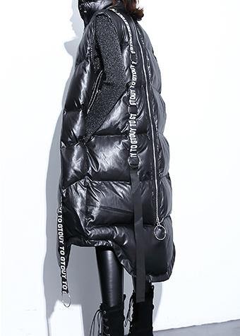 Fine Black Zippered Parkas Warm Winter Coat Sleeveless Overcoat Low High Design