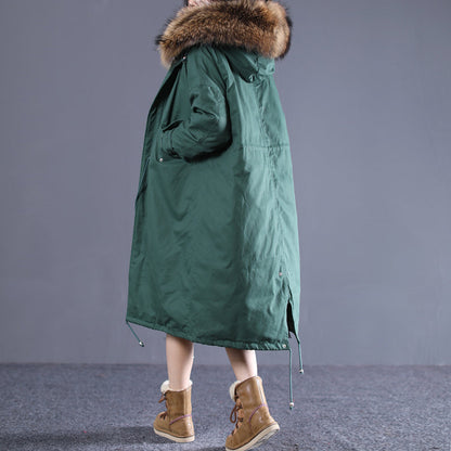 Fine Blackish Green Puffers Jackets Clothing Hooded Fur Collar Quilted Coat New Drawstring Pockets Winter Outwear