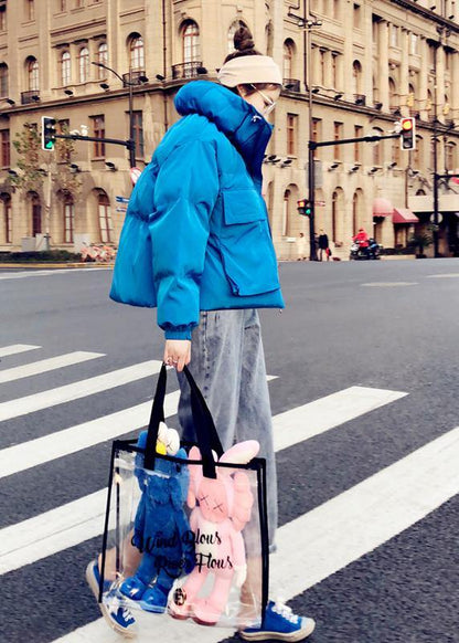 Fine Blue Goose Down Coat Clothing Snow Jackets Stand Collar Large Pockets Fine Jackets