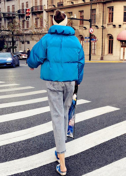 Fine Blue Goose Down Coat Clothing Snow Jackets Stand Collar Large Pockets Fine Jackets