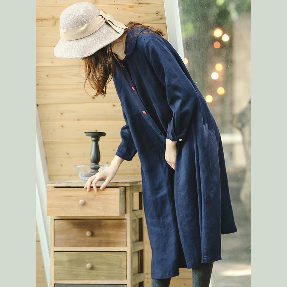 Fine Blue Maxi Coat Clothing Peter Pan Collar Winter Coat Boutique Long Sleeve Baggy Coat