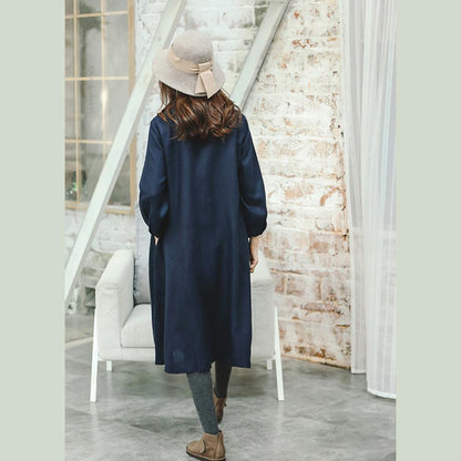 Fine Blue Maxi Coat Clothing Peter Pan Collar Winter Coat Boutique Long Sleeve Baggy Coat