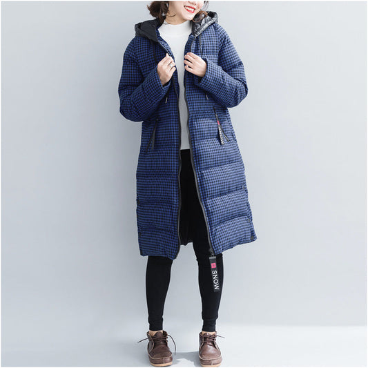 Fine Blue Plaid Winter Parkas Hooded Snow Jackets Thick Winter Coats