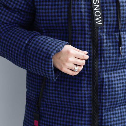 Fine Blue Plaid Winter Parkas Hooded Snow Jackets Thick Winter Coats