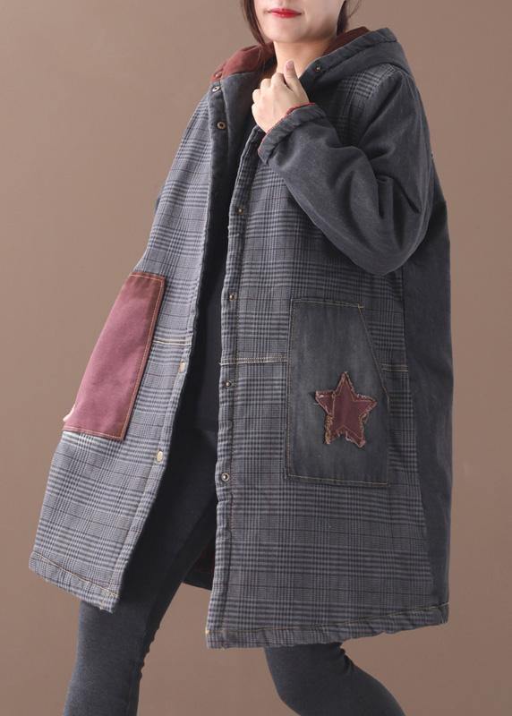 Fine Blue Winter Outwear Oversized Snow Jackets Patchwork Appliques Pockets Outwear