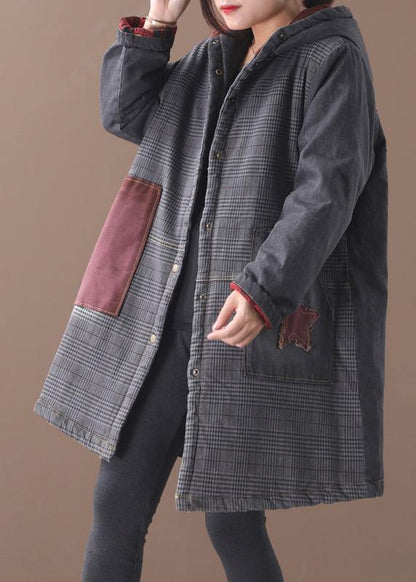 Fine Blue Winter Outwear Oversized Snow Jackets Patchwork Appliques Pockets Outwear