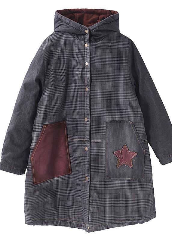 Fine Blue Winter Outwear Oversized Snow Jackets Patchwork Appliques Pockets Outwear
