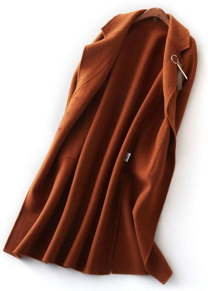 Fine Brown Woolen Coats Clothing Maxi Side Open Notched Coat