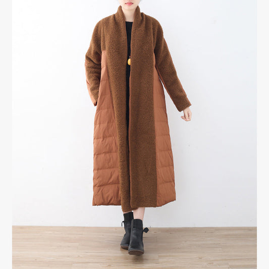 Fine Brown Puffers Jackets Plussize High Neck Quilted Coat Fine Coats