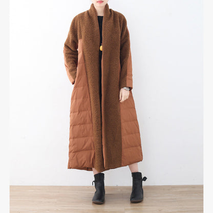 Fine Brown Puffers Jackets Plussize High Neck Quilted Coat Fine Coats