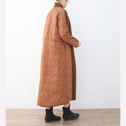 Fine Brown Puffers Jackets Plussize High Neck Quilted Coat Fine Coats