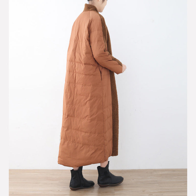Fine Brown Puffers Jackets Plussize High Neck Quilted Coat Fine Coats