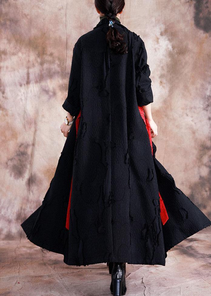 Fine Fall Coats Black Turn-down Collar Tie Waist Overcoat