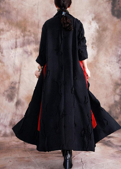 Fine Fall Coats Black Turn-down Collar Tie Waist Overcoat
