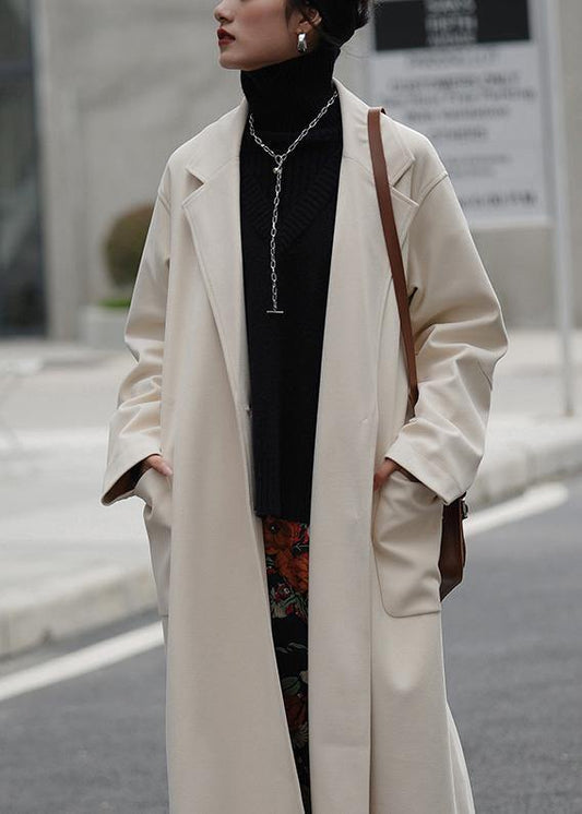 Long Jackets Coats Nude Notched Tie Waist Woolen Coat