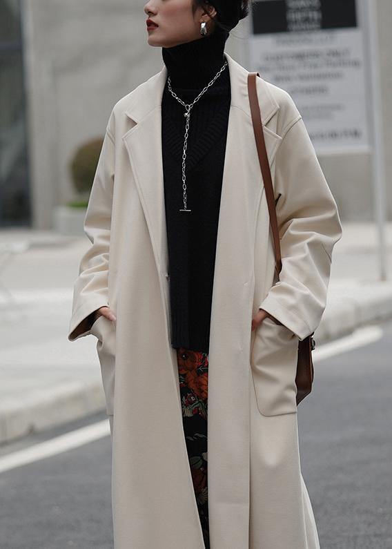 Long Jackets Coats Nude Notched Tie Waist Woolen Coat