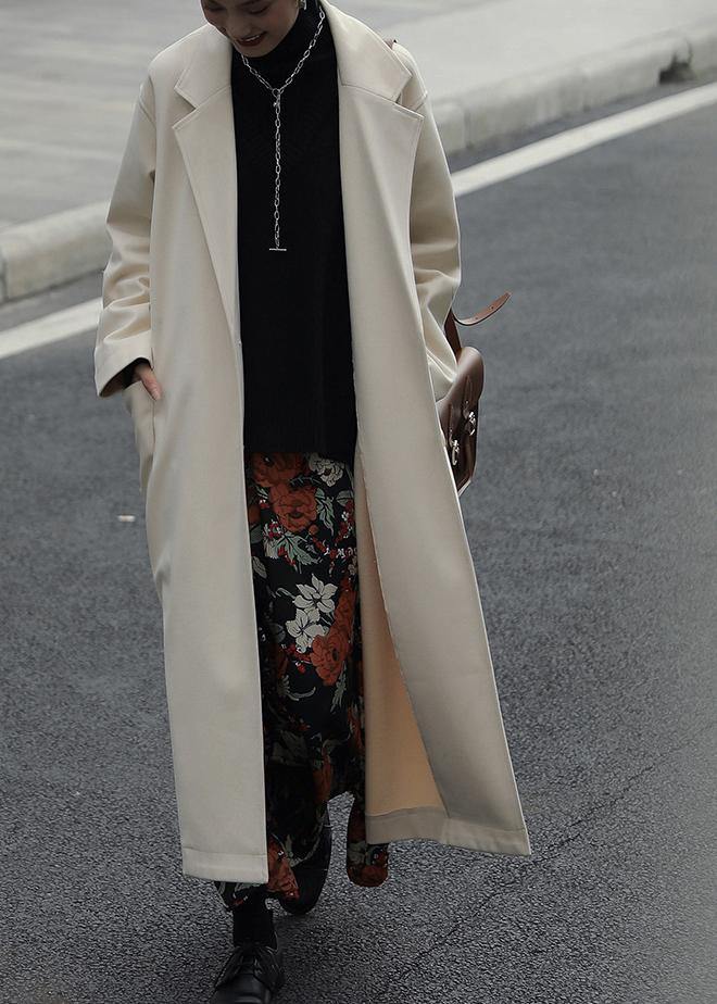 Long Jackets Coats Nude Notched Tie Waist Woolen Coat