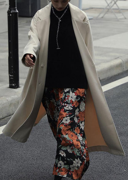 Long Jackets Coats Nude Notched Tie Waist Woolen Coat