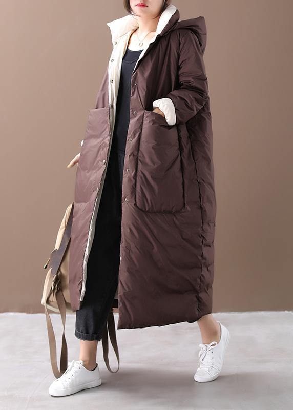 Fine Chocolate Down Hooded Pockets Clothing Winter Coats