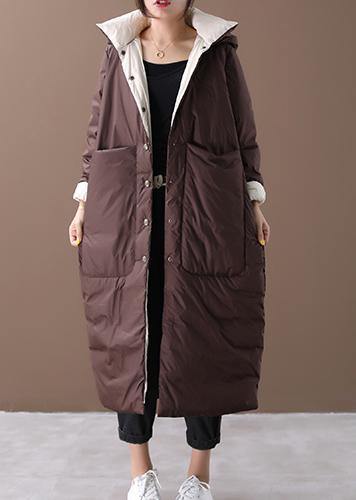 Fine Chocolate Down Hooded Pockets Clothing Winter Coats