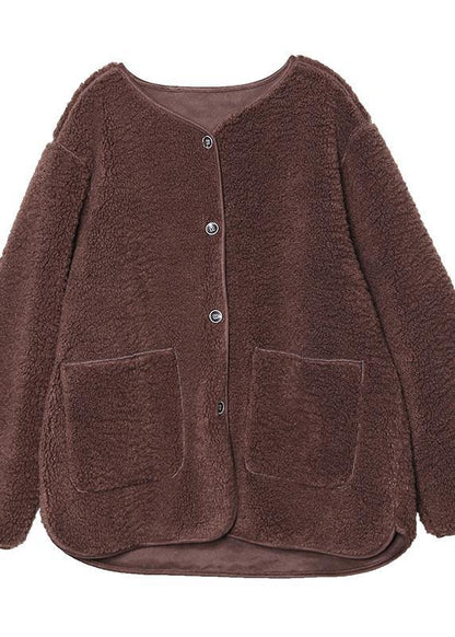 Fine Coat Jacket Chocolate O Neck Button Wool Jackets