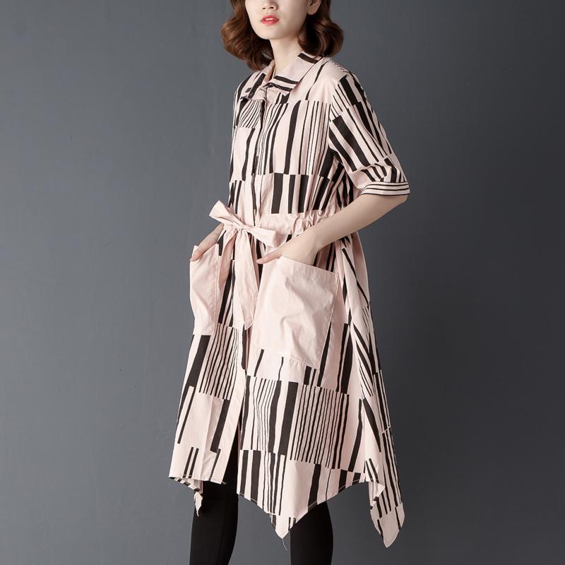 Fine Cotton Blended Blouses Oversize Irregular Polo Collar Single Breasted Printed Pink Shirt