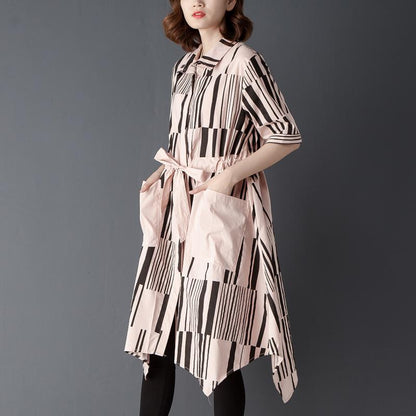 Fine Cotton Blended Blouses Oversize Irregular Polo Collar Single Breasted Printed Pink Shirt