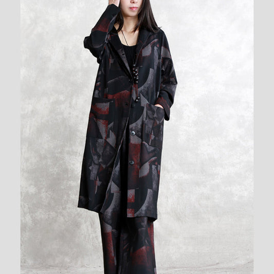 Fine Coat Oversized Two Pieces Hooded Pockets Coat Long Sleeve Long Coats Elastic Waist Trouse
