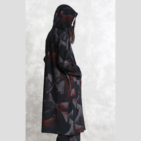 Fine Coat Oversized Two Pieces Hooded Pockets Coat Long Sleeve Long Coats Elastic Waist Trouse
