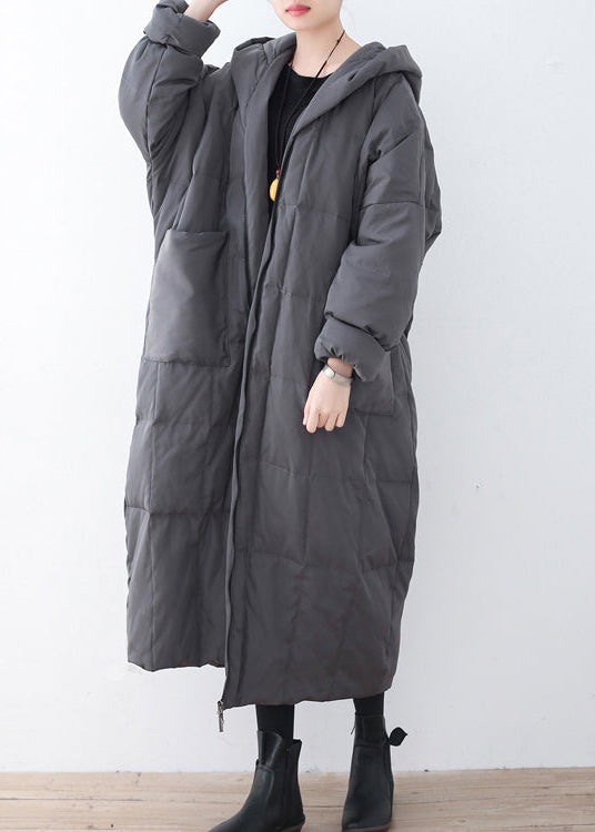 Limited Stock-gray Warm Down Coat Parka Thick Hooded Maxi Cardigan