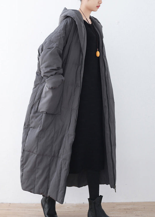 Limited Stock-gray Warm Down Coat Parka Thick Hooded Maxi Cardigan