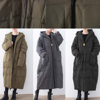 Limited Stock-gray Warm Down Coat Parka Thick Hooded Maxi Cardigan