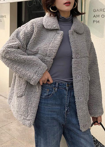 Fine Gray Woolen Overcoat Clothing Winter Coat Lapel Collar Winter Outwear