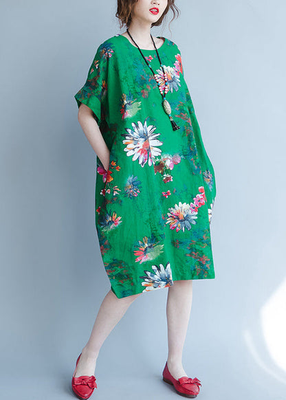 Fine Green Chiffon Dress Oversize Traveling Dress Boutique Short Sleeve Prints Chiffon Clothing Dresses