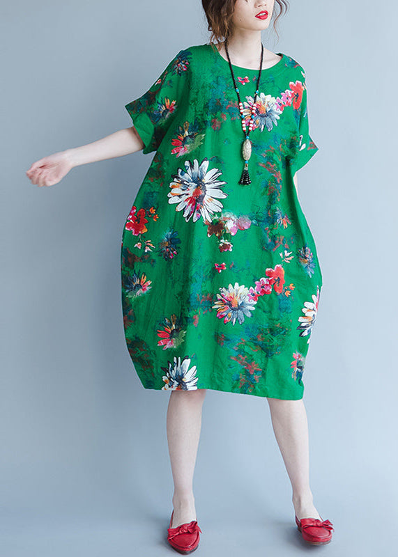 Fine Green Chiffon Dress Oversize Traveling Dress Boutique Short Sleeve Prints Chiffon Clothing Dresses
