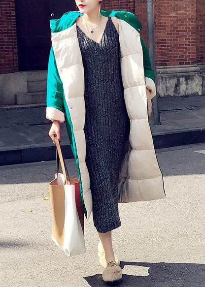 Fine Green Patchwork Warm Winter Coat Hooded Two Ways to Wear Fine Overcoat