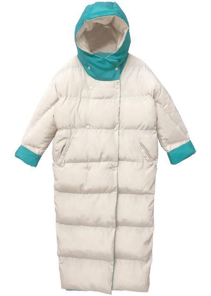 Fine Green Patchwork Warm Winter Coat Hooded Two Ways to Wear Fine Overcoat