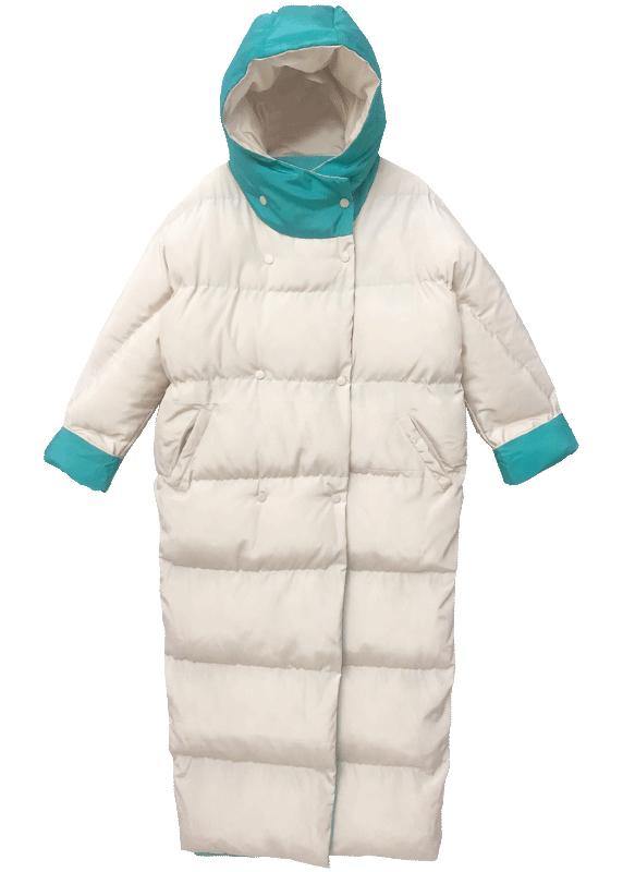 Fine Green Patchwork Warm Winter Coat Hooded Two Ways to Wear Fine Overcoat