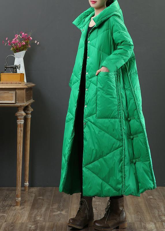 Fine Green Warm Winter Coat Oversize Down Jacket Hooded Button Down Jackets