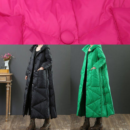 Fine Green Warm Winter Coat Oversize Down Jacket Hooded Button Down Jackets