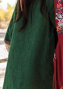 Fine Green Winter Outwear Jackets & Coats Embroidery Chinese Button Coats